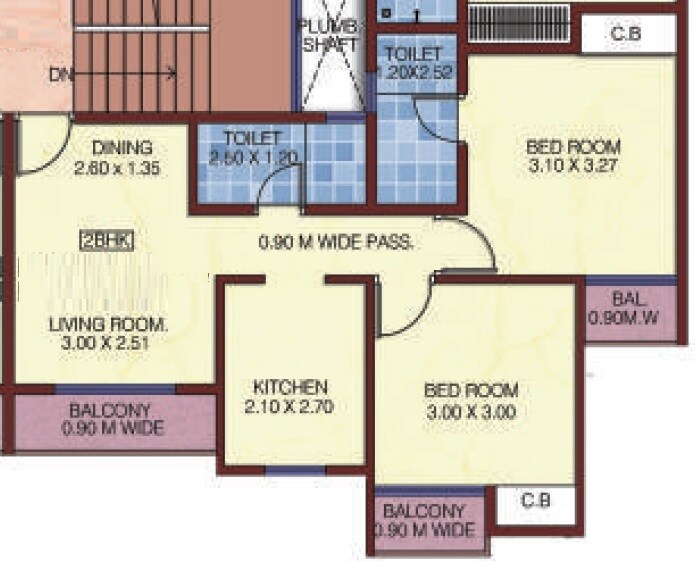 Floor plan of 2 BHK 514 Sq. Ft. Apartment in Enkay Garden, Navi Mumbai