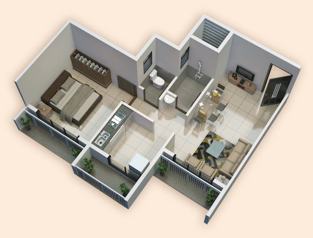 Floor plan of 1 BHK 393 Sq. Ft. Apartment in Envision Sarangi, Navi Mumbai