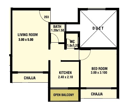 1 BHK 421 Sq. Ft. Apartment