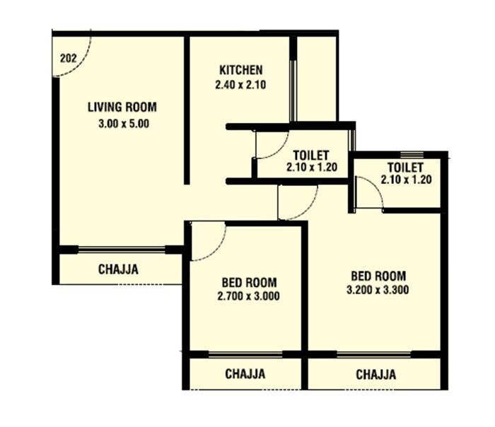Floor plan of 2 BHK 715 Sq. Ft. Apartment in Envision Sarangi, Navi Mumbai