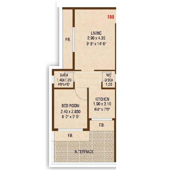 Floor plan of 1 BHK 225 Sq. Ft. Apartment in Envision Swara, Navi Mumbai