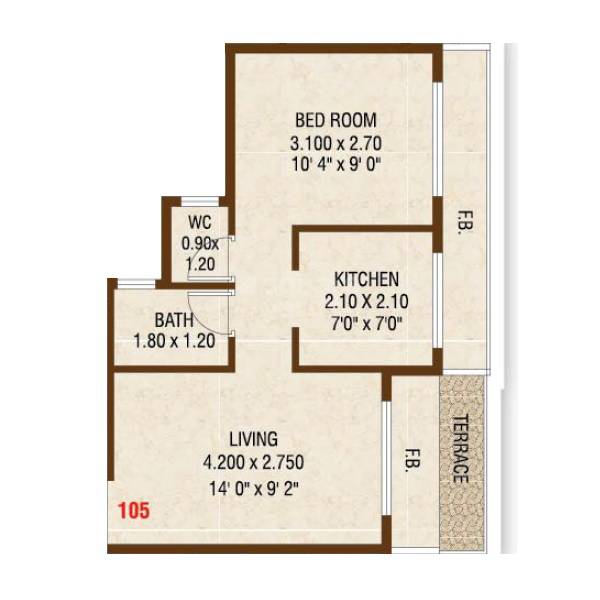 Floor plan of 1 BHK 286 Sq. Ft. Apartment in Envision Swara, Navi Mumbai
