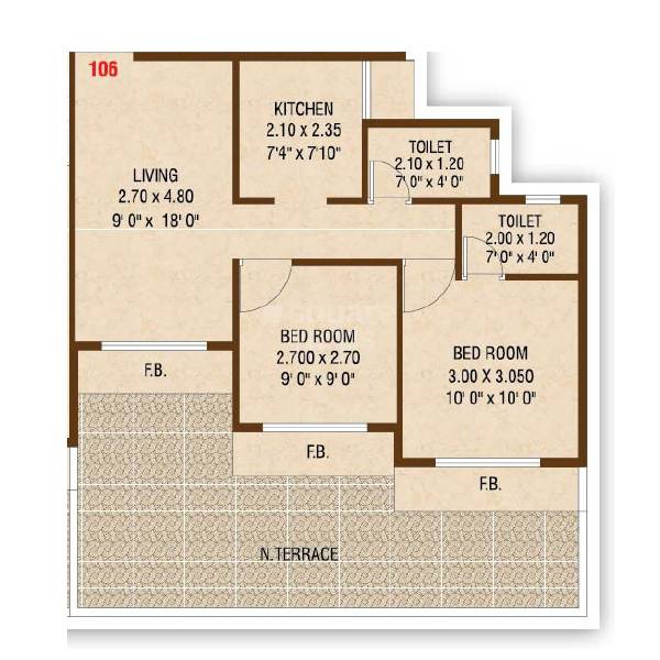 Floor plan of 2 BHK 392 Sq. Ft. Apartment in Envision Swara, Navi Mumbai