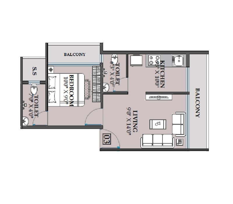 Floor plan of 1 BHK 358 Sq. Ft. Apartment in Erdamor Hillcrest, Navi Mumbai