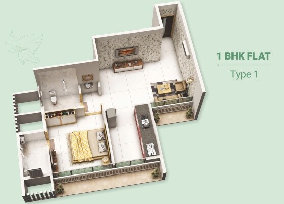 Floor plan of 1 BHK 321 Sq. Ft. Apartment in Estrela The Ivy, Navi Mumbai