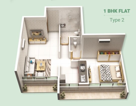 Floor plan of 1 BHK 376 Sq. Ft. Apartment in Estrela The Ivy, Navi Mumbai