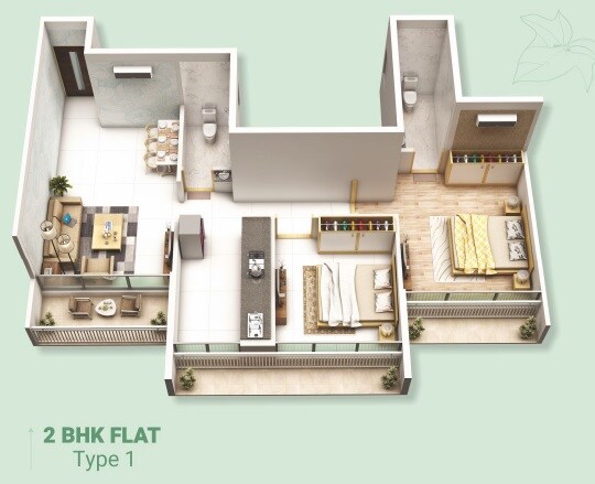 Floor plan of 2 BHK 466 Sq. Ft. Apartment in Estrela The Ivy, Navi Mumbai