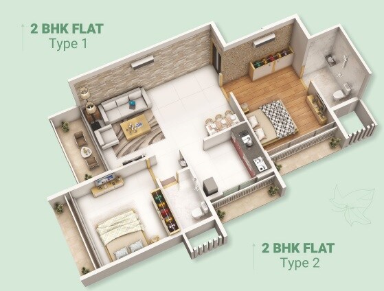 Floor plan of 2 BHK 565 Sq. Ft. Apartment in Estrela The Ivy, Navi Mumbai