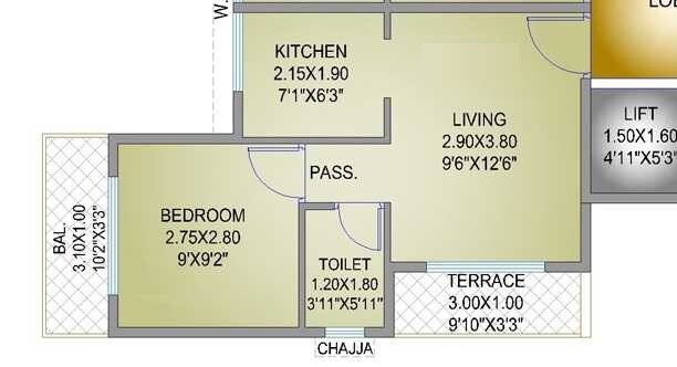 Floor plan of 1 BHK 272 Sq. Ft. Apartment in Eternia Space, Navi Mumbai