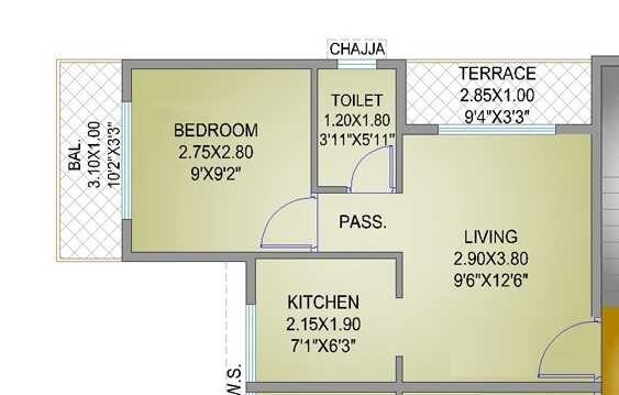 Floor plan of 1 BHK 297 Sq. Ft. Apartment in Eternia Space, Navi Mumbai