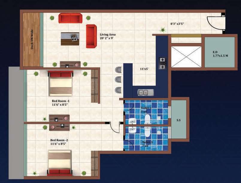 2 BHK 607 Sq. Ft. Apartment in EV 10 Marina Bay