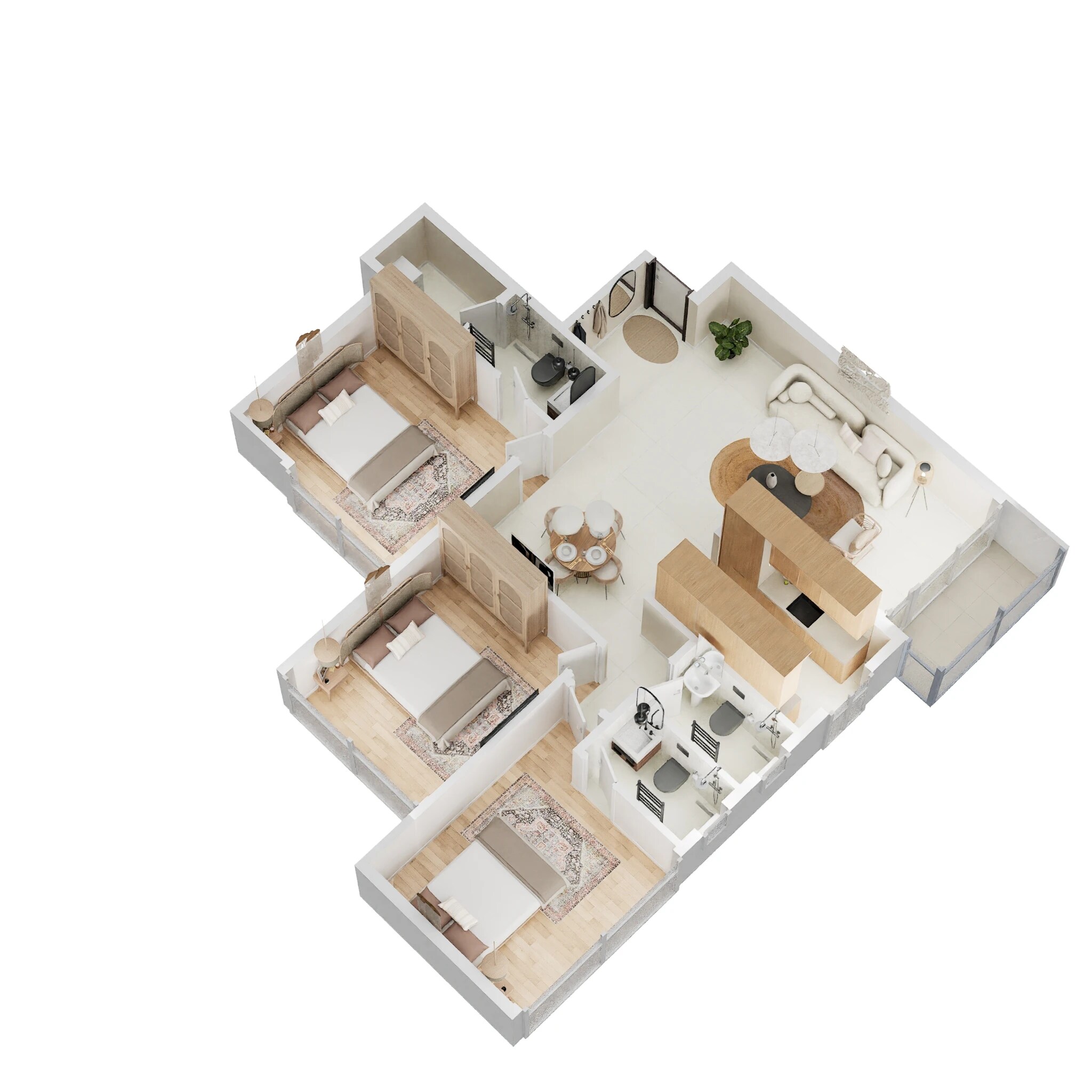 Floor plan of 3 BHK 975 Sq. Ft. Apartment in EV 10 Marina Bay, Navi Mumbai