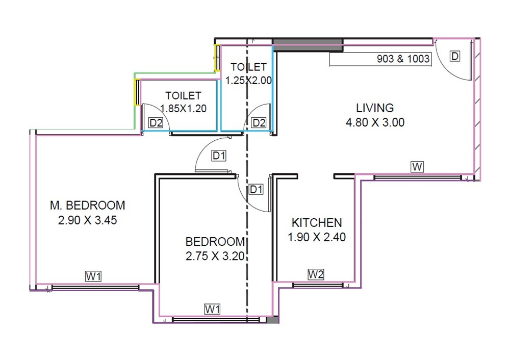 Floor plan of 2 BHK Apartment - 505 sq. ft. in EV 23 Miami West, Navi Mumbai