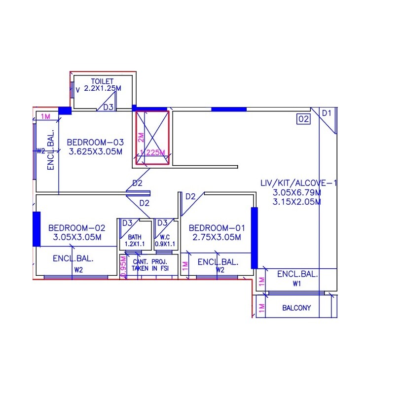 3 BHK 605 Sq. Ft. Apartment