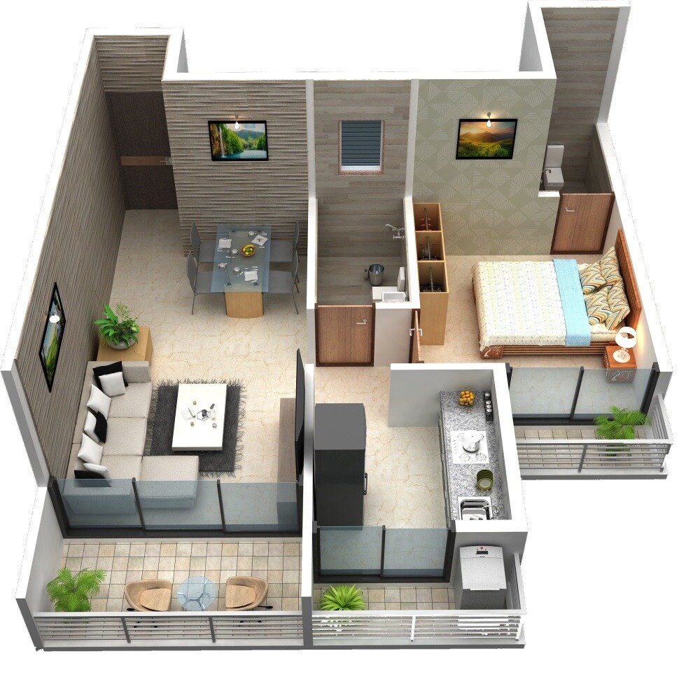Floor plan of 1 BHK 352 Sq. Ft. Apartment in Excel Polaris, Navi Mumbai