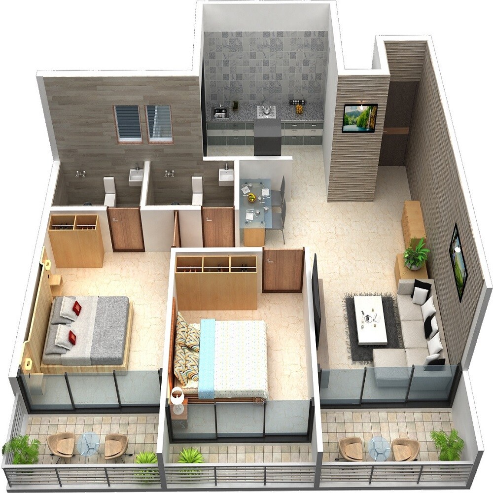 Floor plan of 2 BHK 521 Sq. Ft. Apartment in Excel Polaris, Navi Mumbai