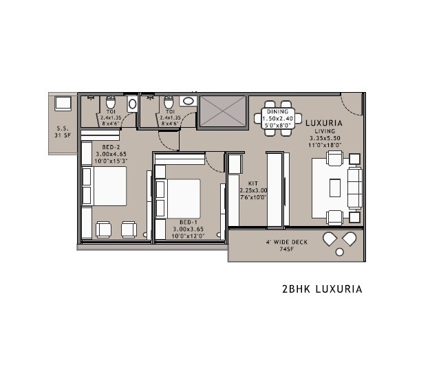 Floor plan of 2 BHK 712 Sq. Ft. Apartment in Experio Platinum Elysium, Navi Mumbai
