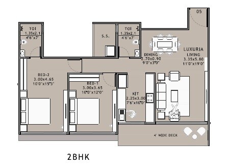 Floor plan of 2 BHK 721 Sq. Ft. Apartment in Experio Platinum Mansionz, Navi Mumbai