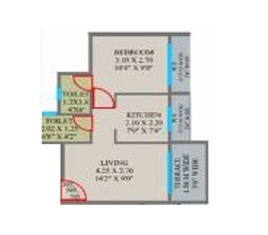 Floor plan of 1 BHK 335 Sq. Ft. Apartment in Fannan Town Centre, Navi Mumbai