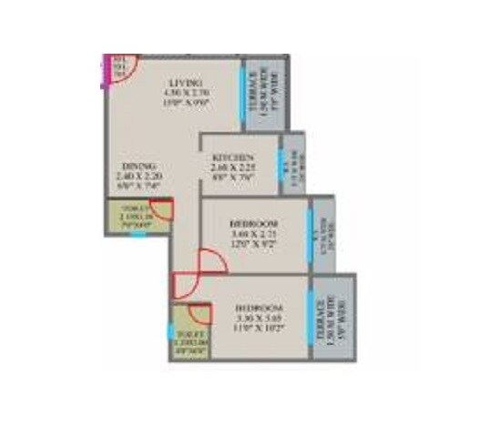 Floor plan of 2 BHK 492 Sq. Ft. Apartment in Fannan Town Centre, Navi Mumbai