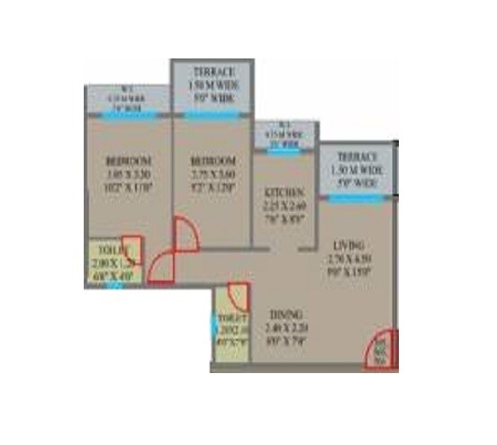 Floor plan of 2 BHK 517 Sq. Ft. Apartment in Fannan Town Centre, Navi Mumbai