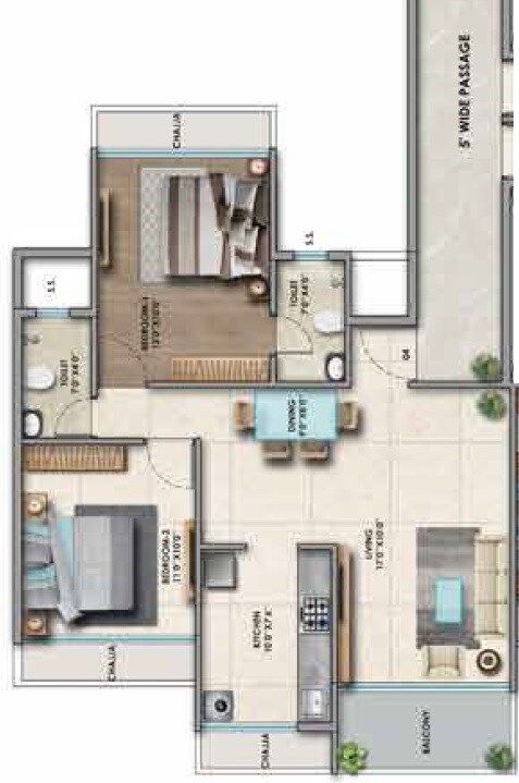 2 BHK 620 Sq. Ft. Apartment