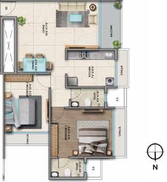 2 BHK 643 Sq. Ft. Apartment