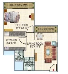 Floor plan of 1 BHK 415 Sq. Ft. Apartment in Fortune Belleza, Navi Mumbai