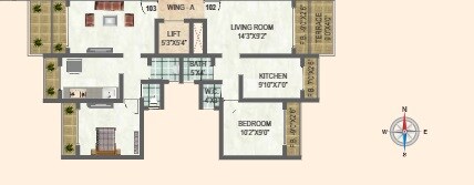 Floor plan of 1 BHK 688 Sq. Ft. Apartment in Fortune Iris, Navi Mumbai