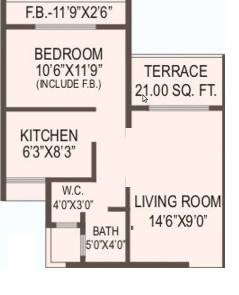 Floor plan of 1 BHK 657 Sq. Ft. Apartment in Fortune Symphony, Navi Mumbai