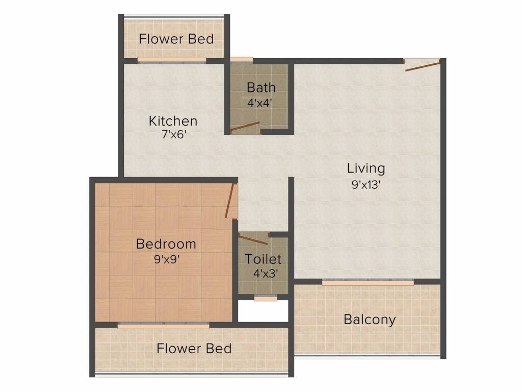 Floor plan of 1 BHK 570 Sq. Ft. Apartment in Fortune TSP Tara, Navi Mumbai