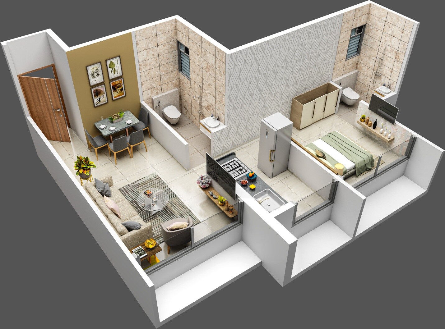 Floor plan of 1 BHK 342 Sq. Ft. Apartment in FSK Millennial Towers, Navi Mumbai