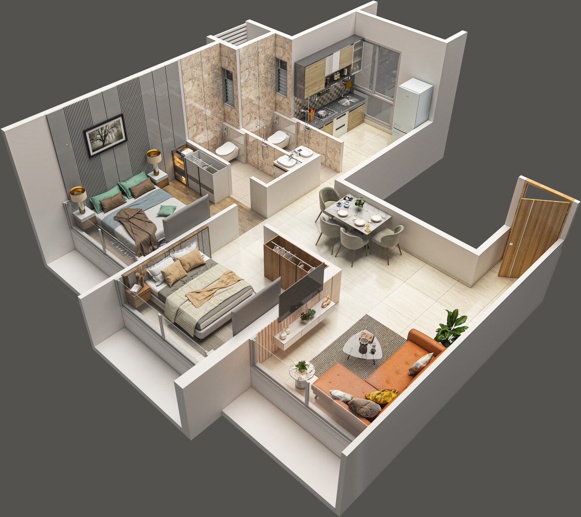 Floor plan of 2 BHK 567 Sq. Ft. Apartment in FSK Millennial Towers, Navi Mumbai