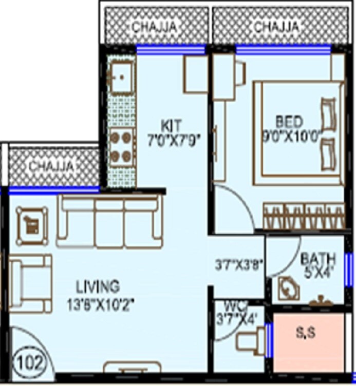 Floor plan of 1 BHK 327 Sq. Ft. Apartment in Future Exotica, Navi Mumbai