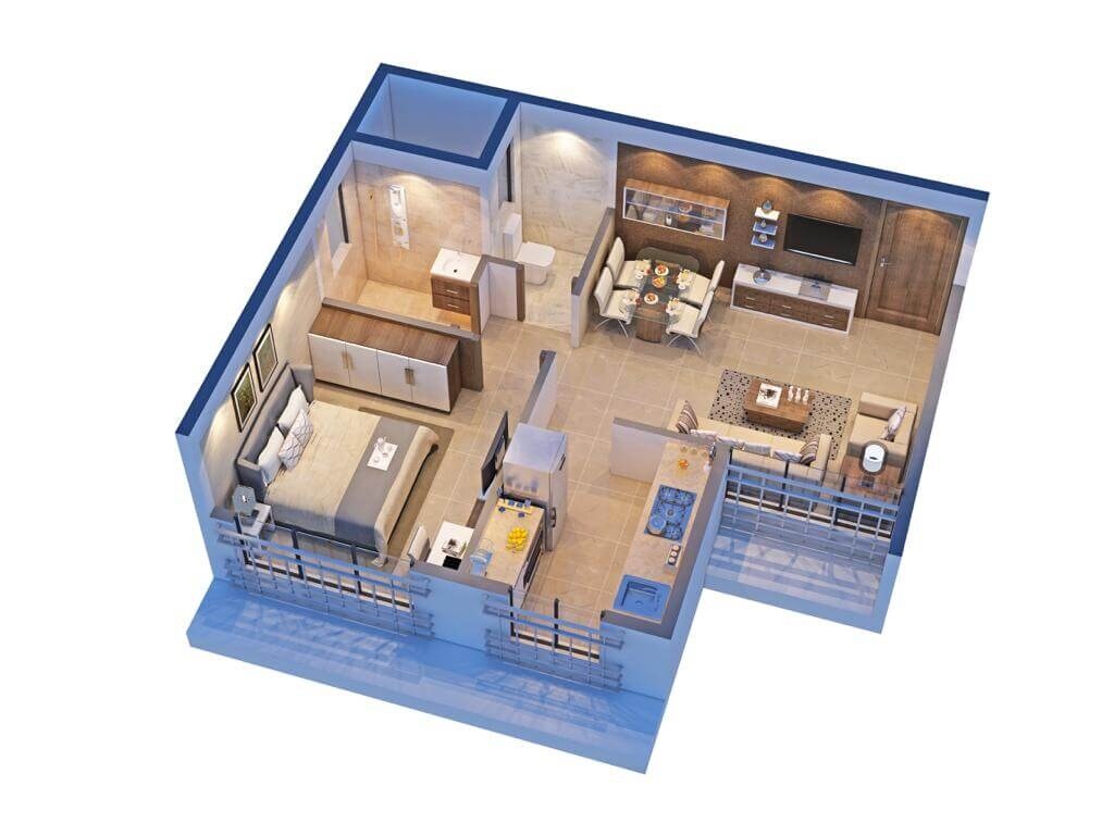Floor plan of 1 BHK 420 Sq. Ft. Apartment in Future Landmark, Navi Mumbai