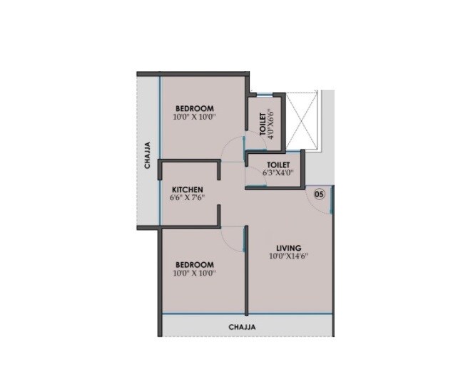 Floor plan of 2 BHK 600 Sq. Ft. Apartment in Future Landmark, Navi Mumbai