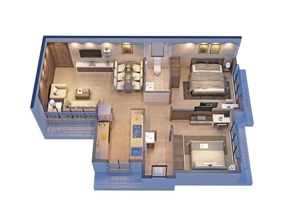 Floor plan of 2 BHK 630 Sq. Ft. Apartment in Future Landmark, Navi Mumbai