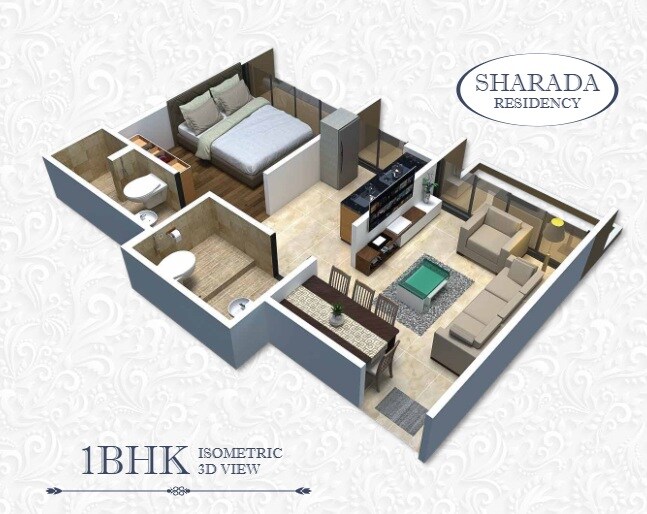 Floor plan of 1 BHK 323 Sq. Ft. Apartment in G R K Sharada Residency, Navi Mumbai