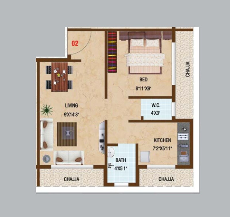 Floor plan of 1 BHK 280 Sq. Ft. Apartment in Gaj Sharan, Navi Mumbai