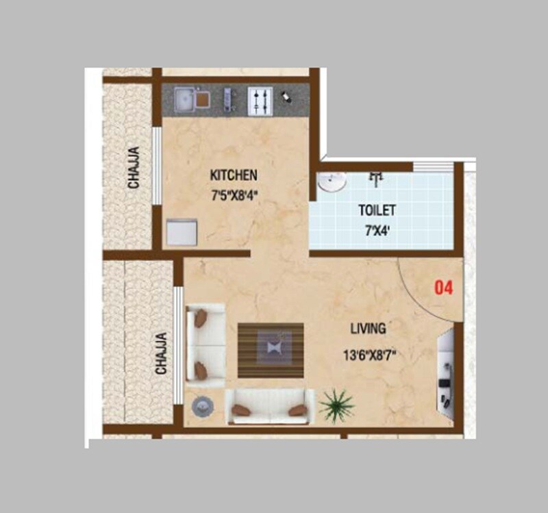 Floor plan of 188 Sq. Ft. Studio in Gaj Sharan, Navi Mumbai