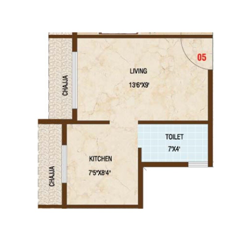 Floor plan of 190 Sq. Ft. Studio in Gaj Sharan, Navi Mumbai