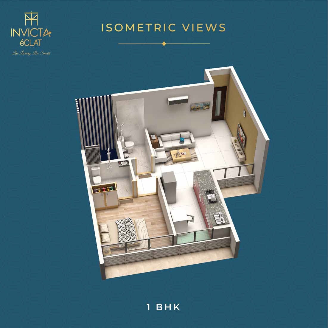 Floor plan of 1 BHK 371 Sq. Ft. Apartment in Gajora Invicta EClat, Navi Mumbai