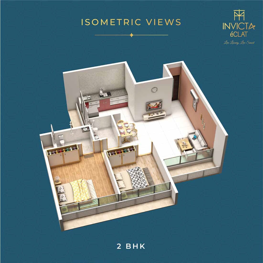 Floor plan of 2 BHK 584 Sq. Ft. Apartment in Gajora Invicta EClat, Navi Mumbai