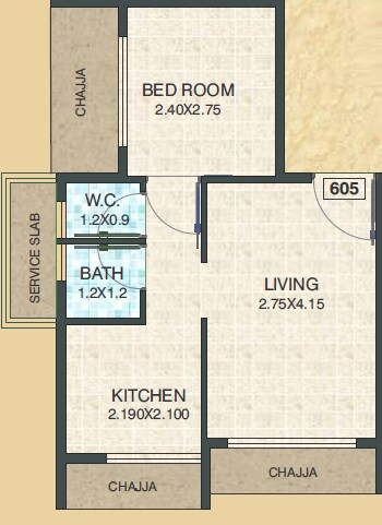Floor plan of 1 BHK 212 Sq. Ft. Apartment in Gajora The Palm Oak, Navi Mumbai