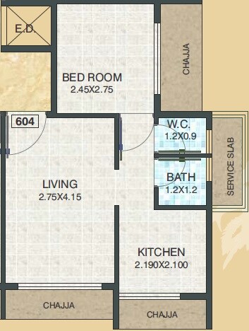 Floor plan of 1 BHK 296 Sq. Ft. Apartment in Gajora The Palm Oak, Navi Mumbai