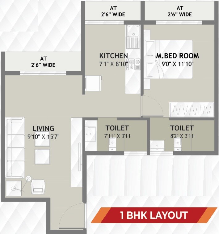 Floor plan of 1 BHK 452 Sq. Ft. Apartment in Gajvakra Heights, Navi Mumbai