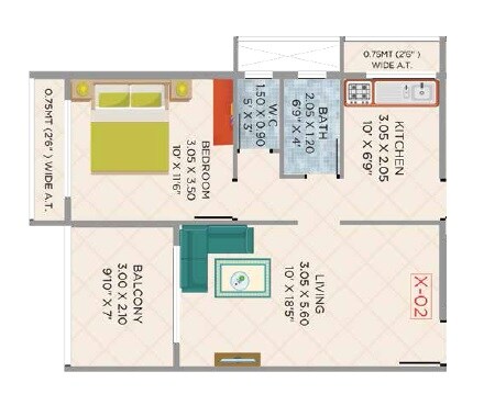 Floor plan of 1 BHK 396 Sq. Ft. Apartment in Gajvakra Prime, Navi Mumbai