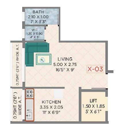 Floor plan of 277 Sq. Ft. Studio in Gajvakra Prime, Navi Mumbai