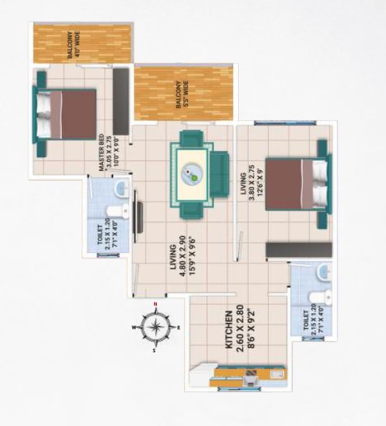 Floor plan of 2 BHK 483 Sq. Ft. Apartment in Gajvakra Residency, Navi Mumbai