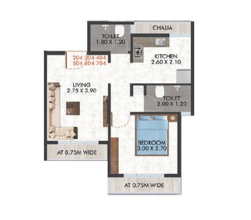 Floor plan of 1 BHK 322 Sq. Ft. Apartment in Galaxy Prime, Navi Mumbai